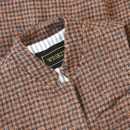 Collar Detail on a Bespoke NehruStyle Gilet from Weskit in Dep Copper Check Tweed from Lovat Mill. Handmade in London.