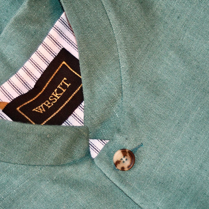 Collar Detail on Nehru Style Gilet. This is a superb alternative to a jacket in spring and summer or for evening wear with a neat cut and ample pocket space. This pure silk Nehru Style Gilet is handmade in London. Bespoke Options available.
