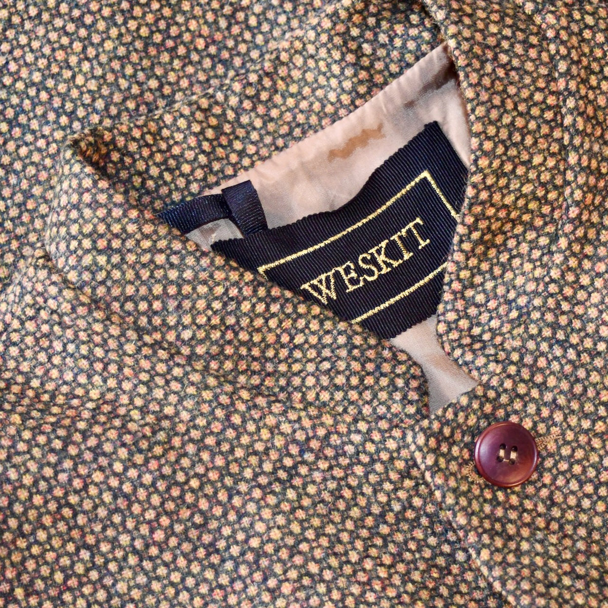 Classic Cut Waistcoat in Orange Green Tiger Eye Tweed