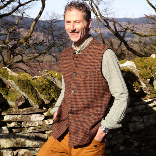 Classic Cut Waistcoat in Copper Check Lovat Tweed