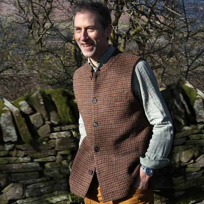Classic Cut Waistcoat in Copper Check Lovat Tweed