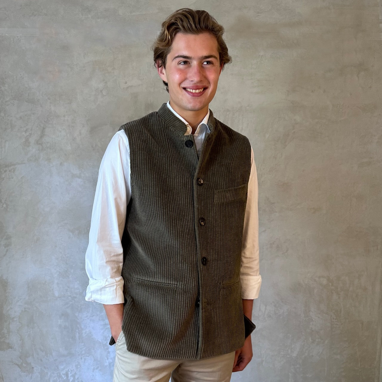 40" Tailored Cut Waistcoat in Khaki Corduroy