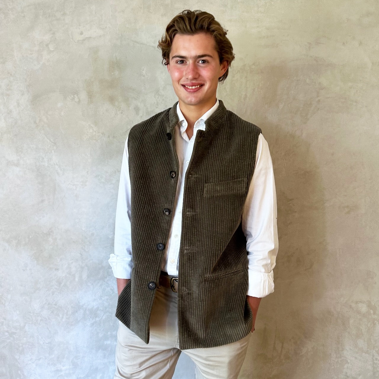 40" Tailored Cut Waistcoat in Khaki Corduroy