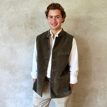 40" Tailored Cut Waistcoat in Khaki Corduroy
