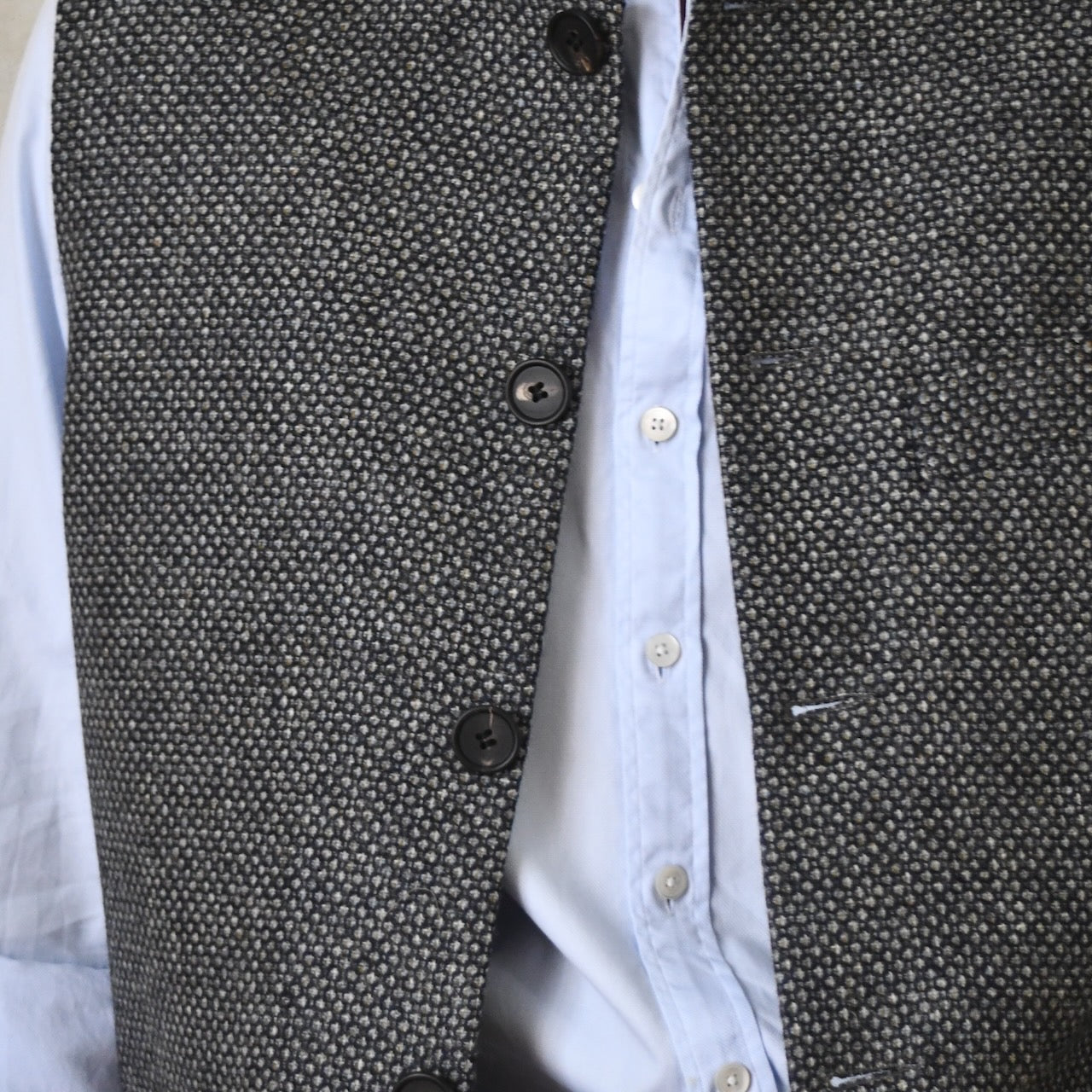 Tailored Cut Waistcoat in Dark Blue and Grey Tiger Eye Tweed