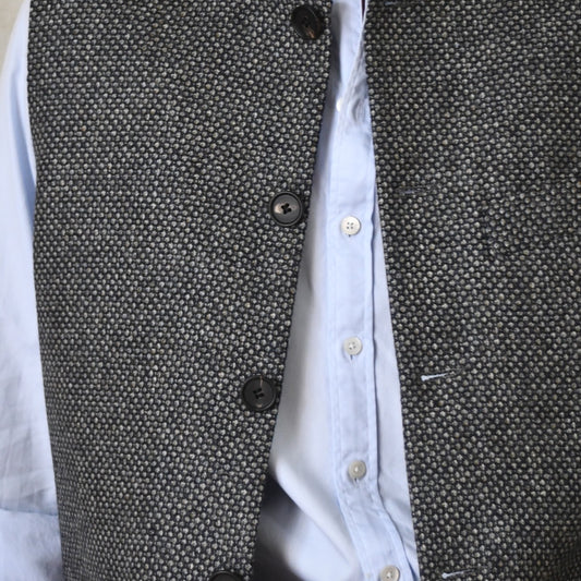Classic Cut Waistcoat in Dark Blue and Grey Tiger Eye Tweed