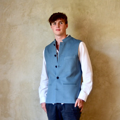 Tailored Cut Waistcoat in Minerva Blue Merino Wool Doeskin