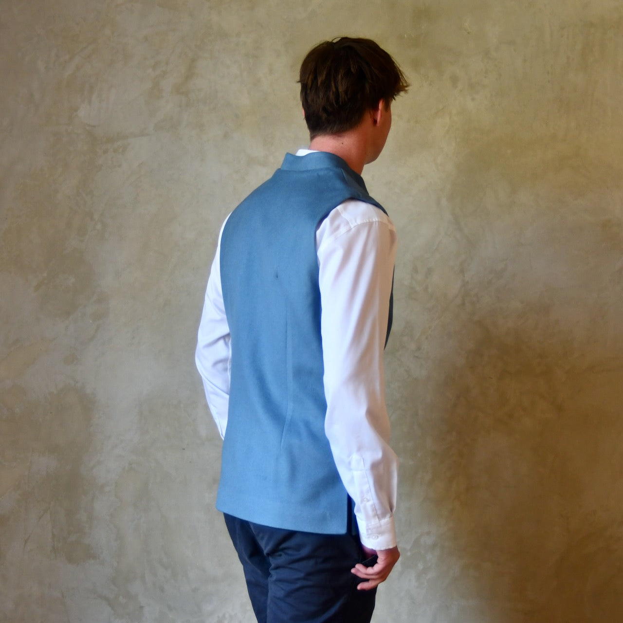 Tailored Cut Waistcoat in Minerva Blue Merino Wool Doeskin