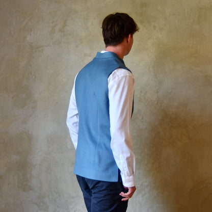 Tailored Cut Waistcoat in Minerva Blue Merino Wool Doeskin
