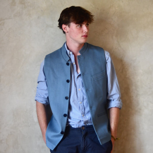 Tailored Cut Nehru Style Gilet in pure Merino Doeskin. Bespoke Sizing. Handmade in London.