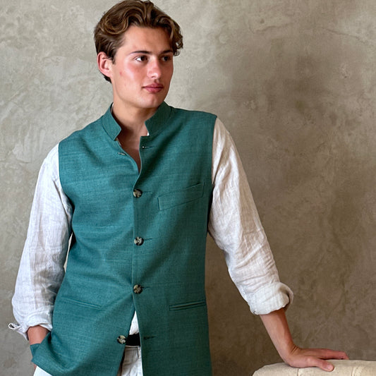 46" Tailored Waistcoat in Emerald Green Silk Matka