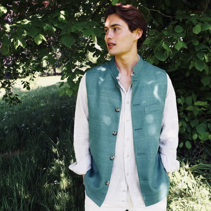 Classic Cut Waistcoat in Emerald Green Silk Matka