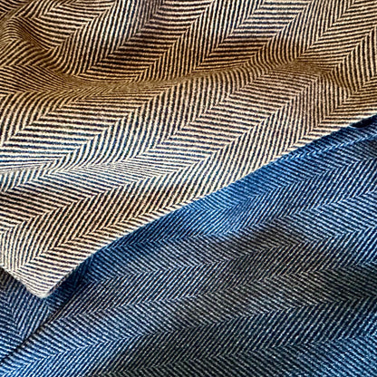 Deep herringbone cashmere mix flannel gilets. Shown in Brown-Black and Charcoal.