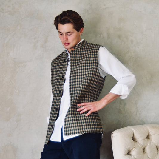 Classic Cut Waistcoat in Fox Brothers Green Gunclub Check Flannel