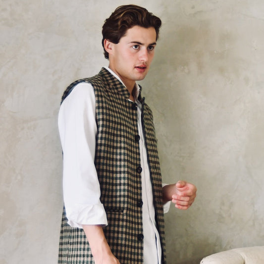 Tailored Cut Waistcoat in Fox Brothers Green Gunclub Check Flannel