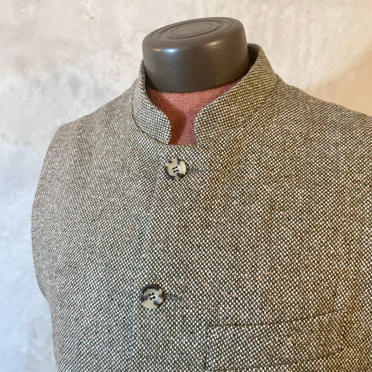 Classic Cut Waistcoat in Finely Woven Moss Green Hopsack Tweed