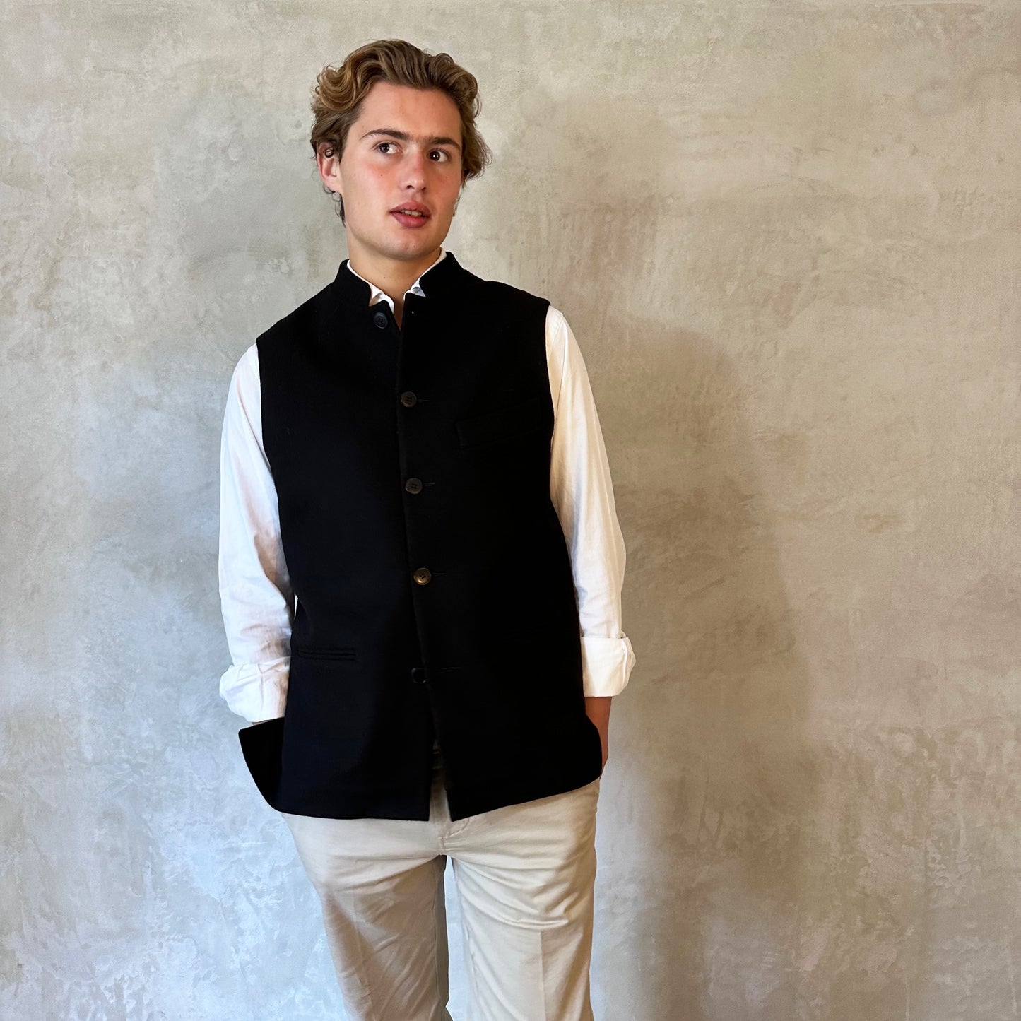 42" Tailored Cut Waistcoat in Black Merino Melton