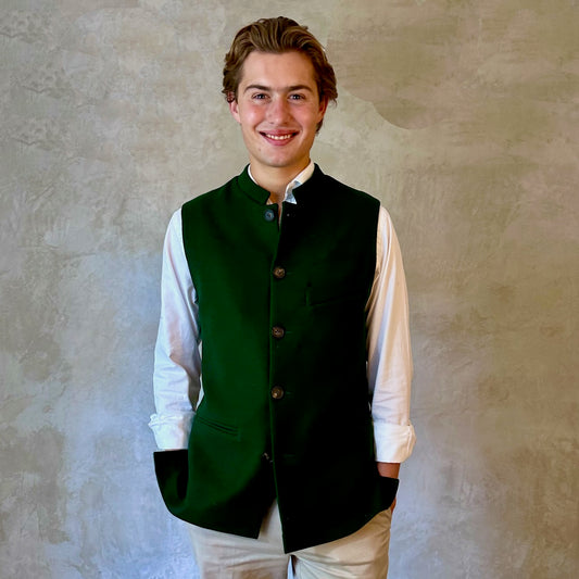 Tailored Cut Waistcoat in Forest Green Merino Melton