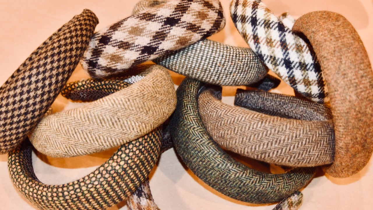 Handmade Hairbands made from Cut-offs from Weskit Gilets. Handmade in Great Britain.