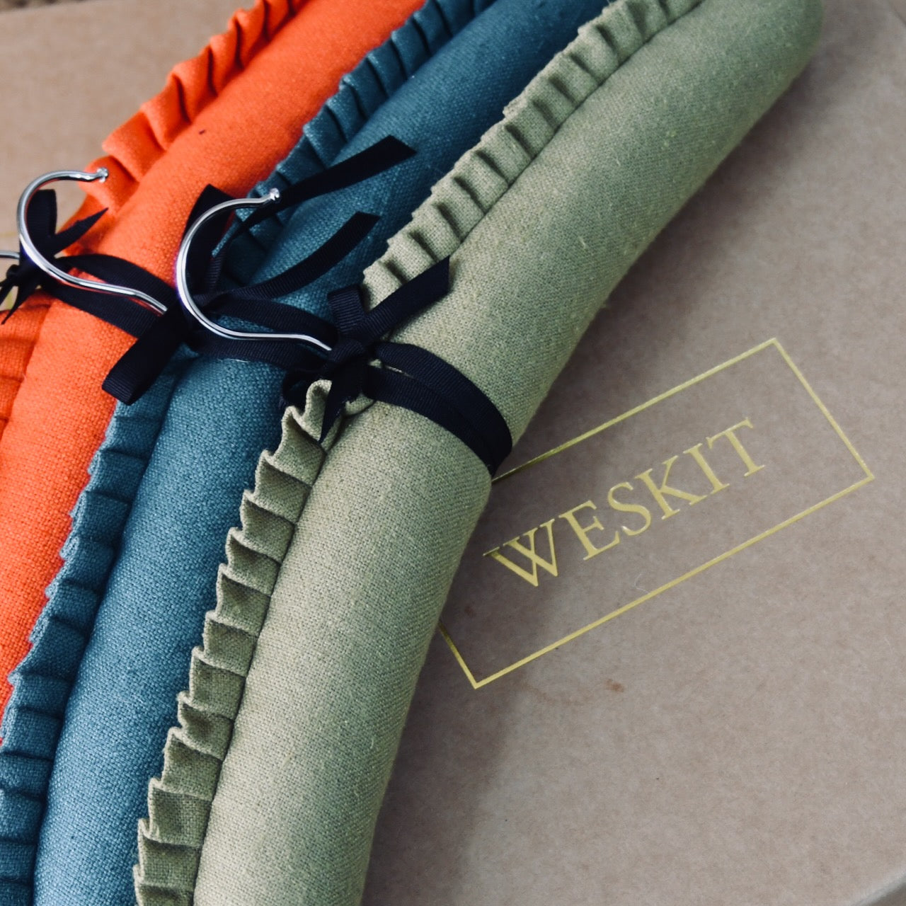 Padded Silk Matka Hangers. Made from Cut-offs from Weskit Gilets. Handmade in Great Britain. Zero Waste Making.