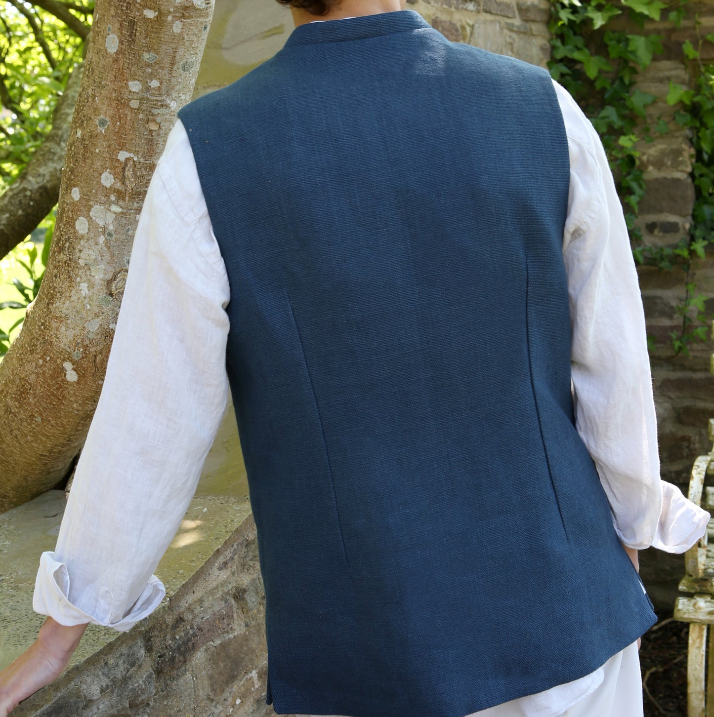 Tailored Cut Waistcoat in Indigo Heavier-Weight Irish Linen