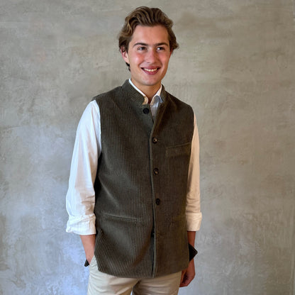42" Classic Cut Waistcoat in Khaki Corduroy