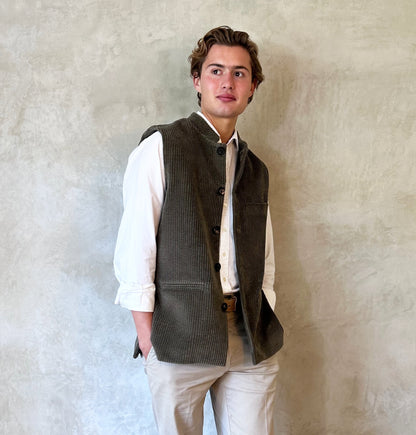 42" Classic Cut Waistcoat in Khaki Corduroy