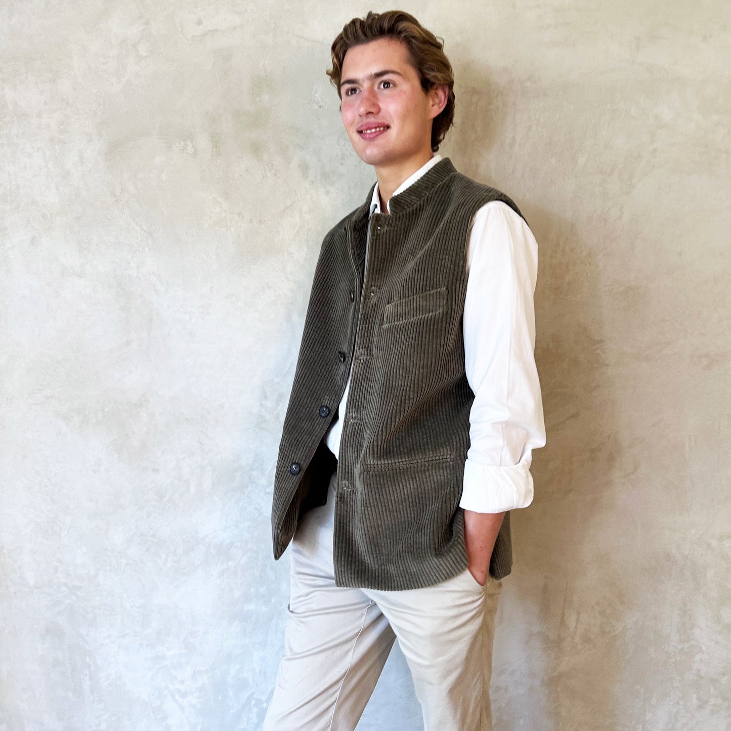 42" Classic Cut Waistcoat in Khaki Corduroy