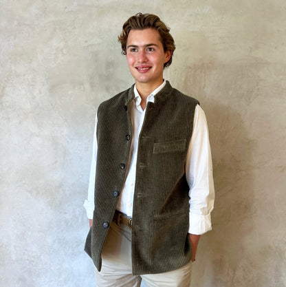 42" Classic Cut Waistcoat in Khaki Corduroy