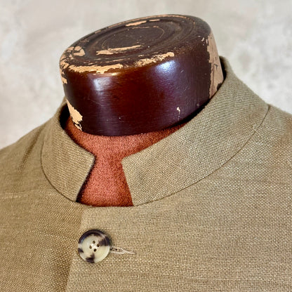 Tailored Cut Waistcoat in Khaki Silk Matka