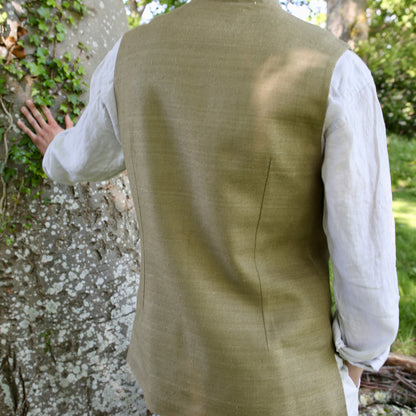 Tailored Cut Waistcoat in Khaki Silk Matka