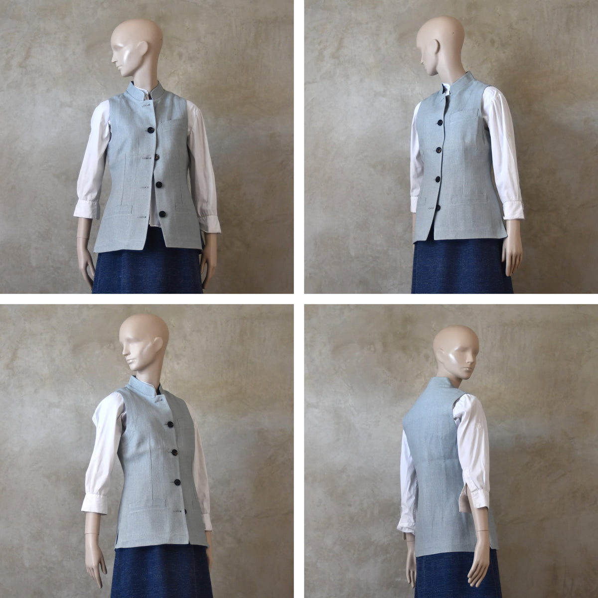 6 – Ladies Classic Cut Waistcoat in Verditter Silk Matka
