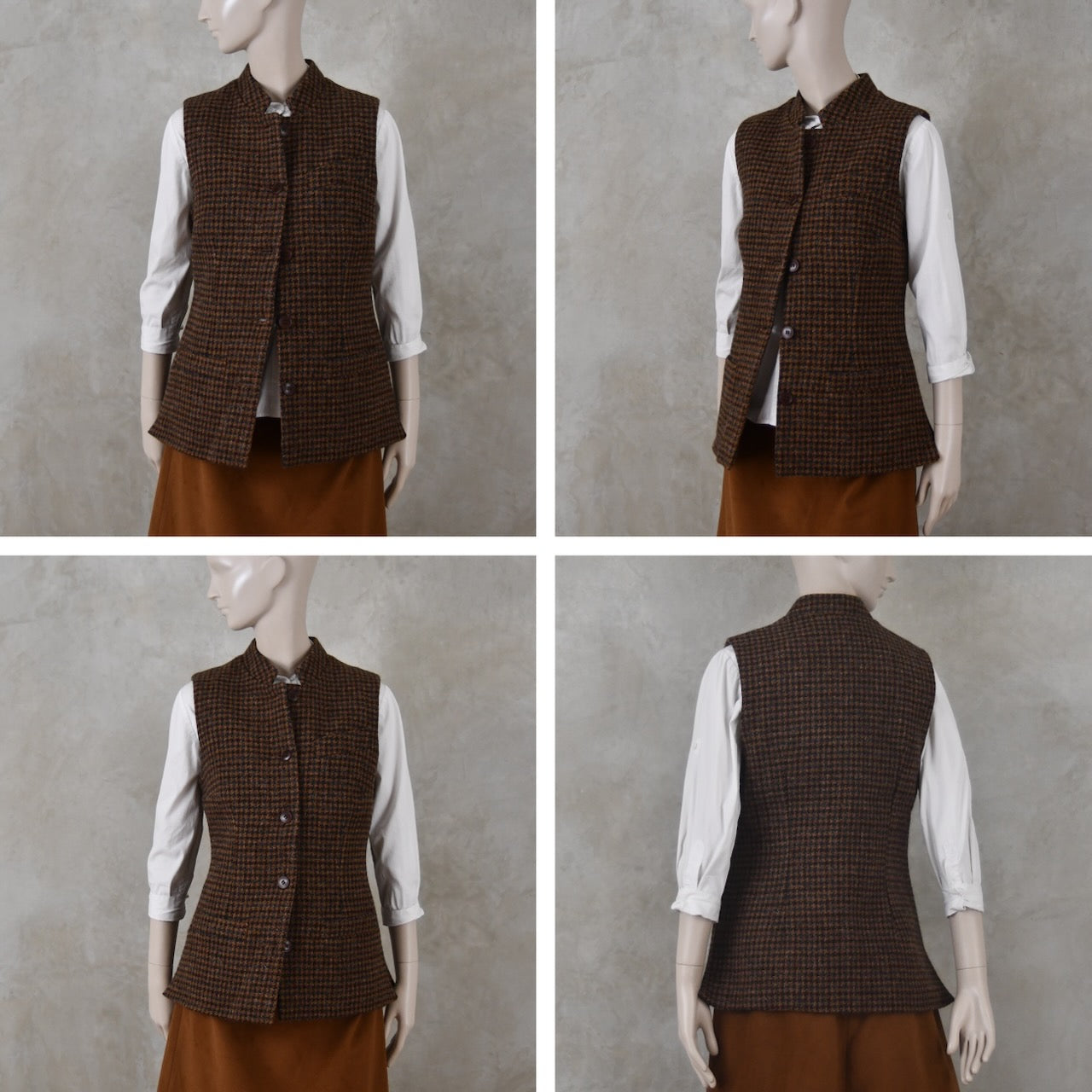 10 – Ladies Classic Cut Waistcoat in Copper Check Lovat Tweed