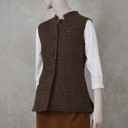 Ladies Classic Cut Waistcoat in Copper Check Lovat Tweed