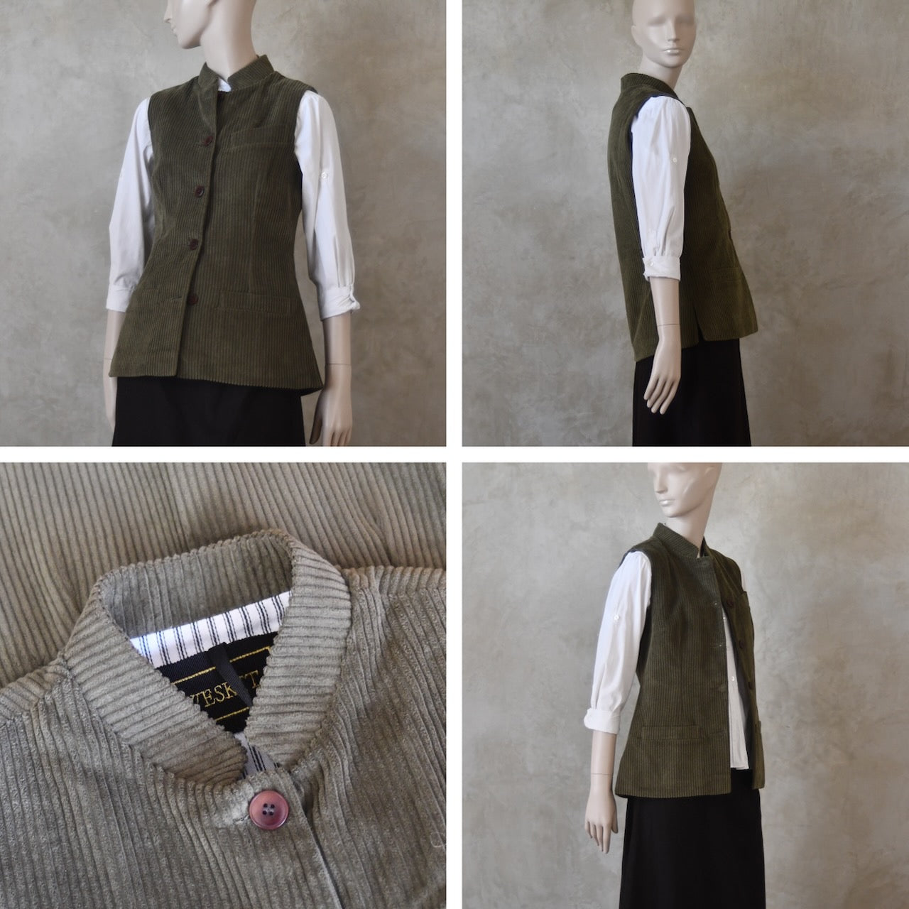 Ladies Classic Cut Waistcoat in Khaki Corduroy