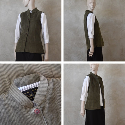 Ladies Classic Cut Waistcoat in Khaki Corduroy
