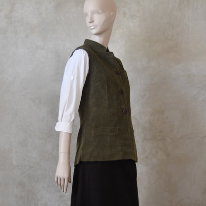 Ladies Classic Cut Waistcoat in Khaki Corduroy