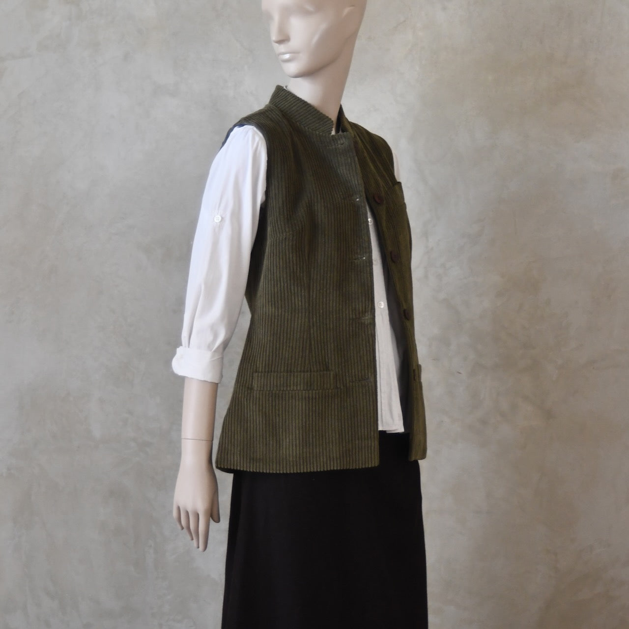 Ladies Classic Cut Waistcoat in Khaki Corduroy