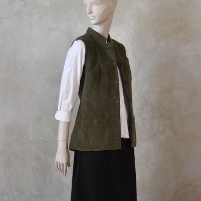 Ladies Classic Cut Waistcoat in Khaki Corduroy
