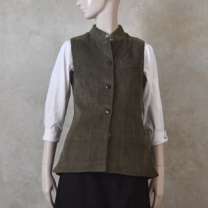Ladies Classic Cut Waistcoat in Khaki Corduroy