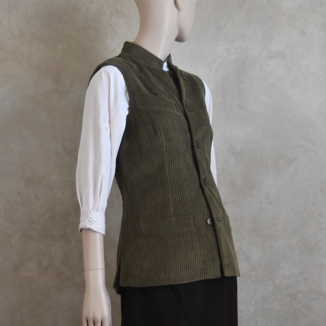 Ladies Classic Cut Waistcoat in Khaki Corduroy