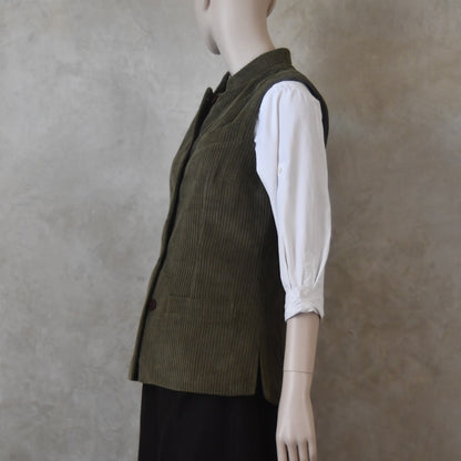 Ladies Classic Cut Waistcoat in Khaki Corduroy