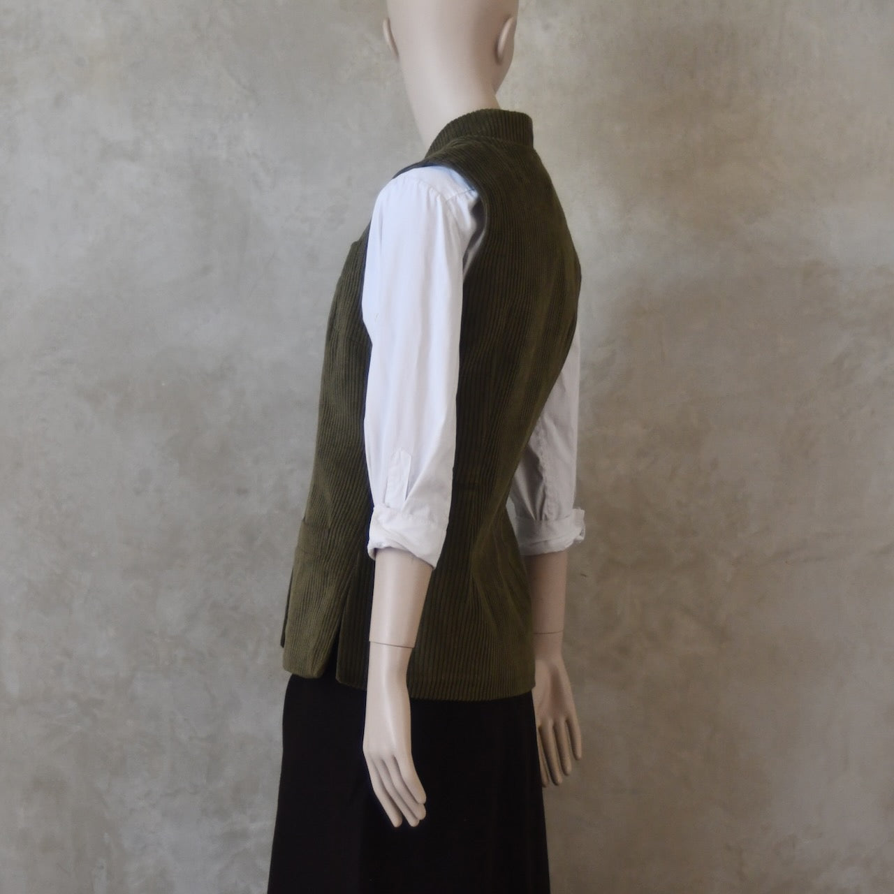 8 – Ladies Classic Cut Waistcoat in Khaki Cotton Corduroy
