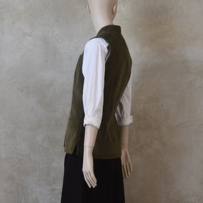 8 – Ladies Classic Cut Waistcoat in Khaki Cotton Corduroy