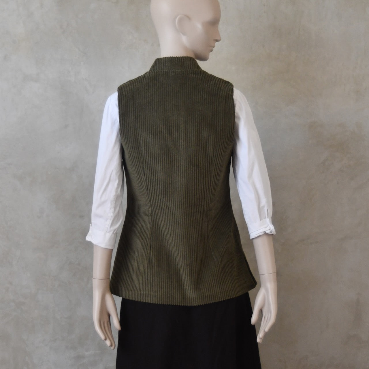 Ladies Classic Cut Waistcoat in Khaki Corduroy