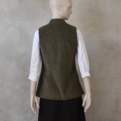 Ladies Classic Cut Waistcoat in Khaki Corduroy