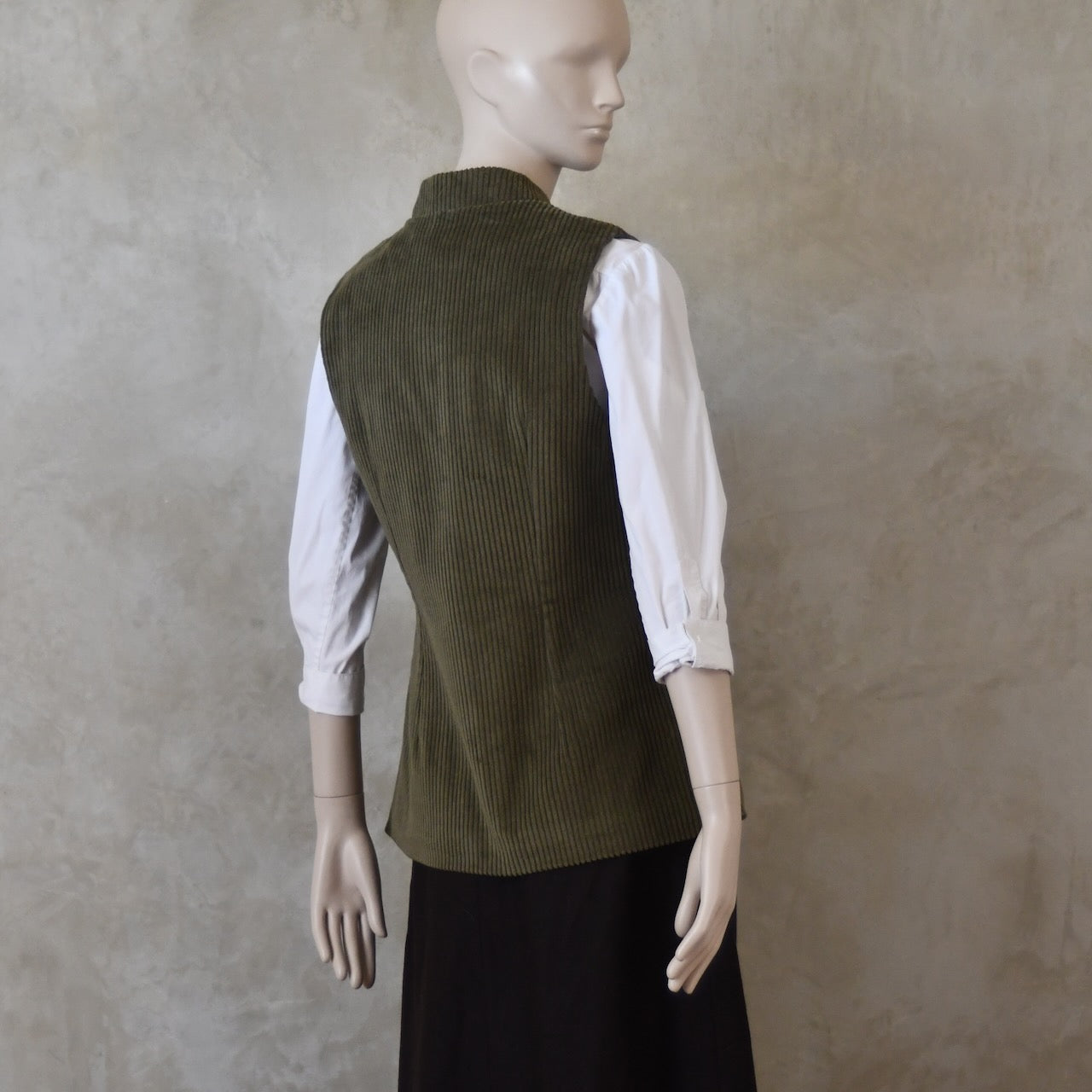 Ladies Classic Cut Waistcoat in Khaki Corduroy