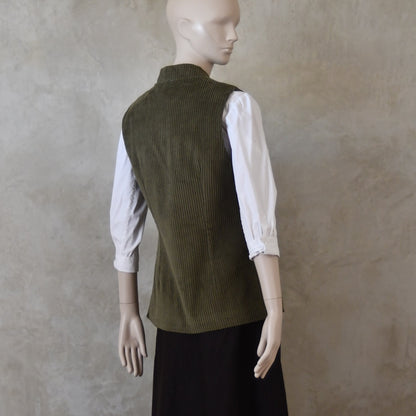 Ladies Classic Cut Waistcoat in Khaki Corduroy