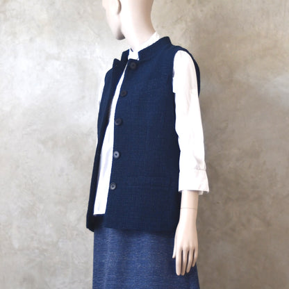 18 – Ladies Classic Cut Waistcoat in Navy Cotton Boucle