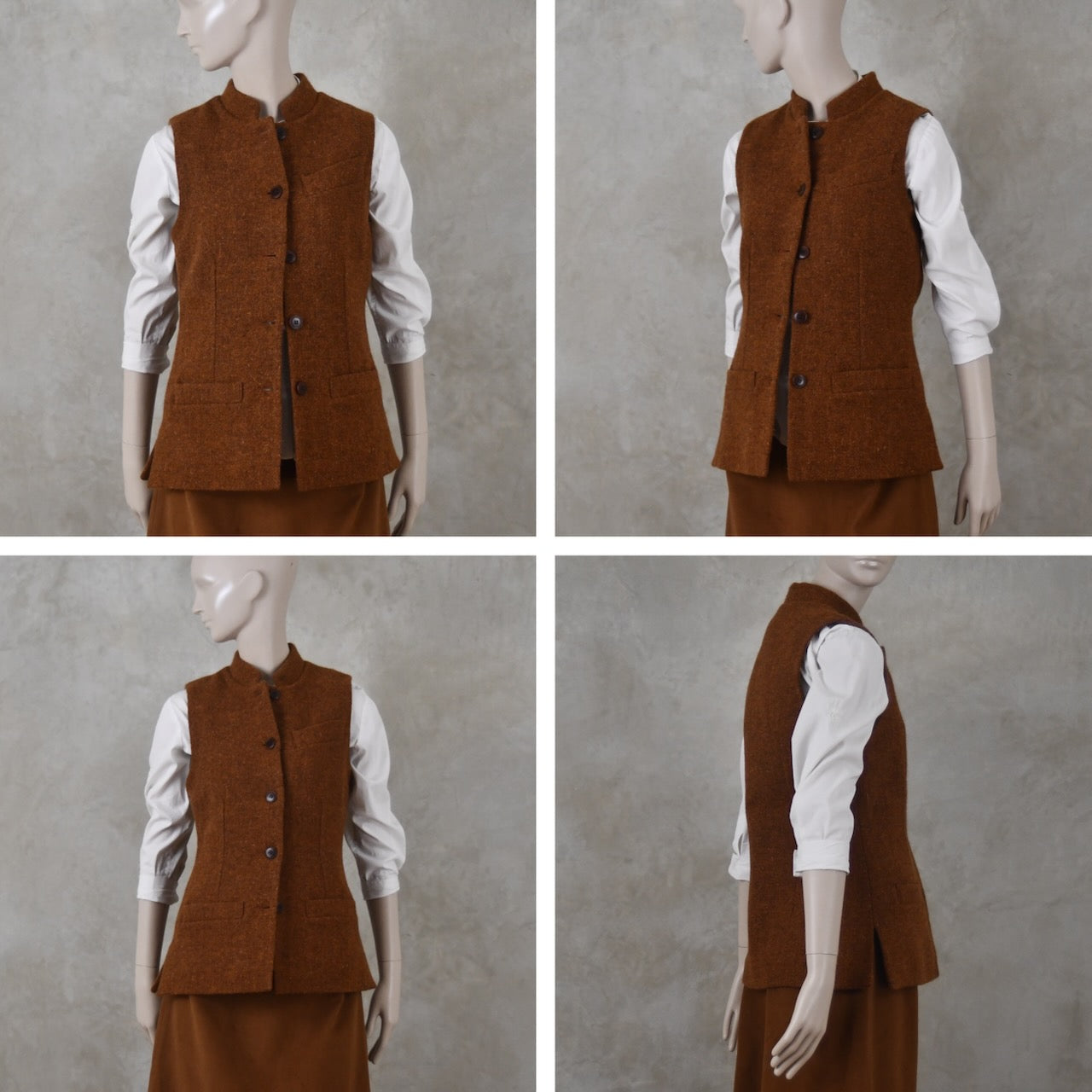 6 – Ladies Classic Cut Waistcoat in Plain Russet Lovat Tweed